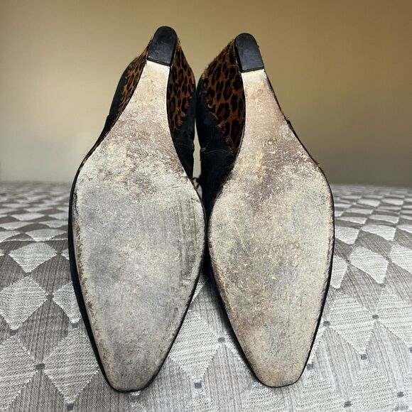 Donald J. Pliner Jae Black Suede & Leopard Calf Hair Wedge Bootie Ankle Boot 8.5 - Picture 11 of 15